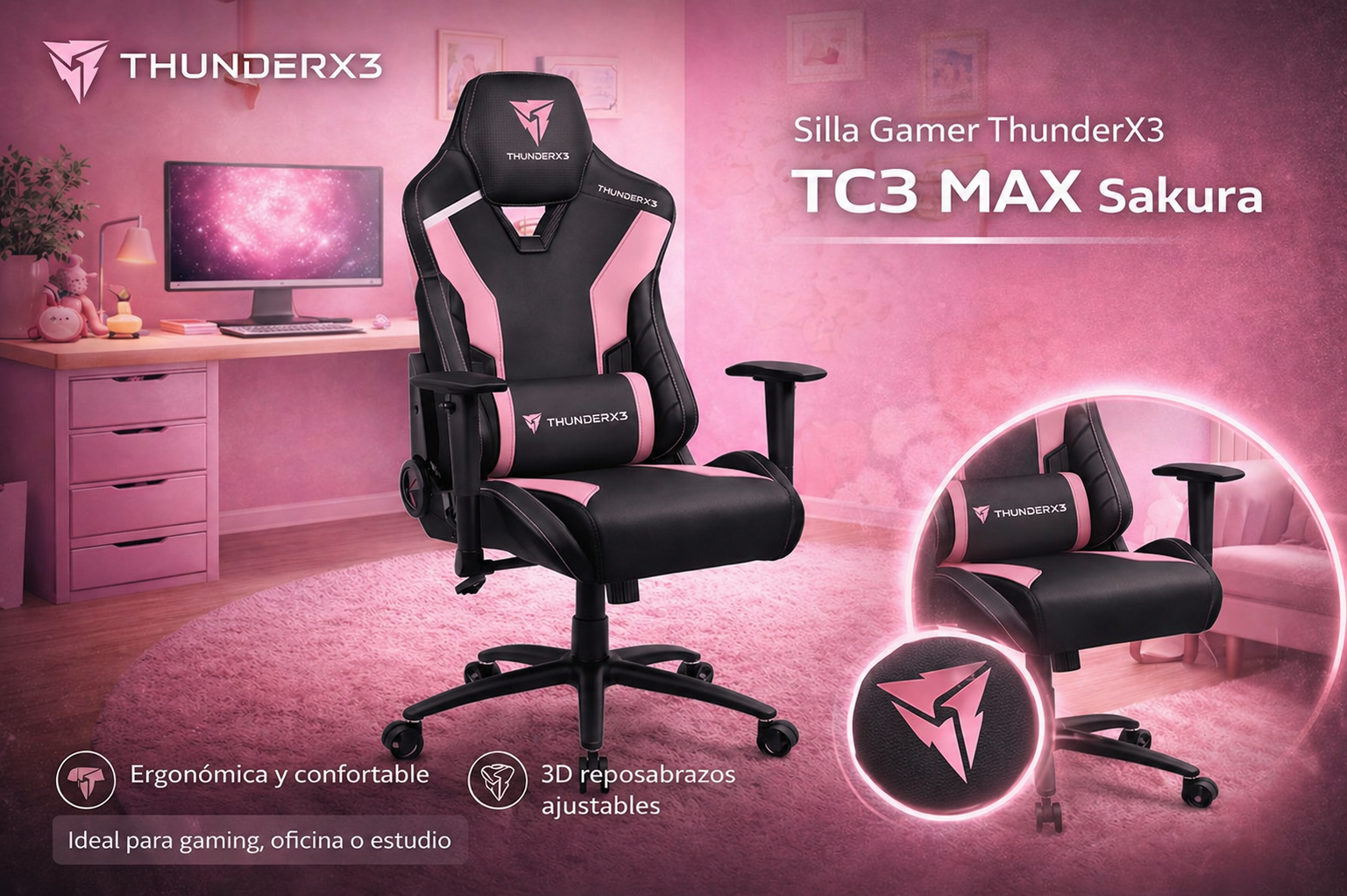 Silla Oficina ThunderX3 TC3 Max Sakura/Black