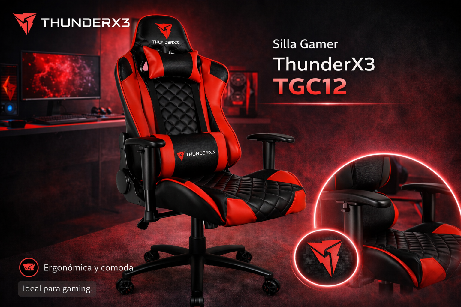 Silla Oficina ThunderX3 TGC12 Negro/Rojo